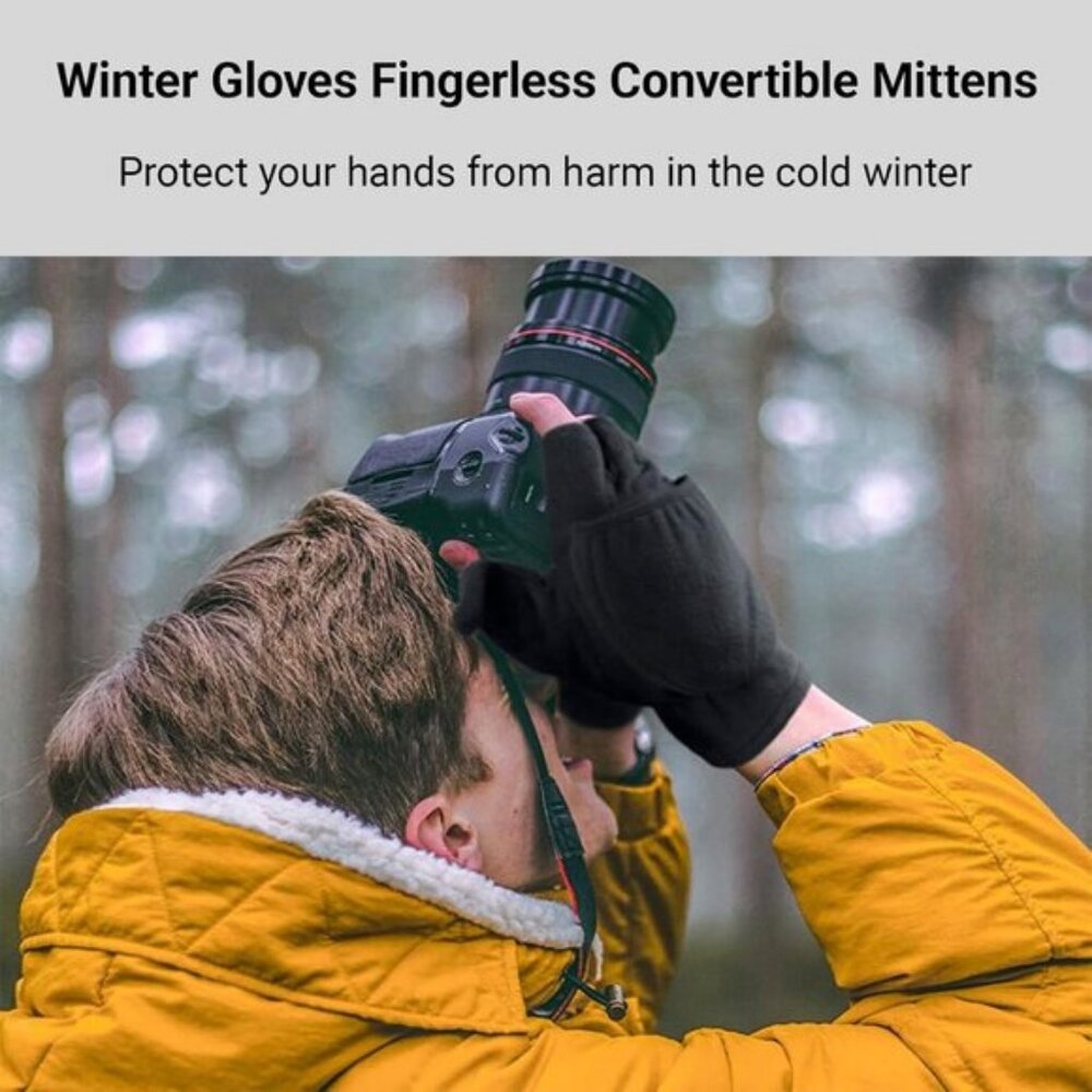 ⚡Women Pink Winter Fingerless Convertible Thermal Polar Fleece Mittens Gloves - Picture 5 of 6